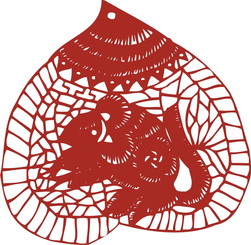 中国风中式传统喜庆民俗人物动物窗花剪纸插画边框AI矢量PNG素材【465】